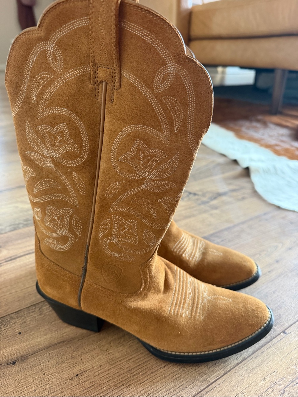 Ariat Brown Heritage Suede Western Cowboy Boot Embroidered Floral Women 7B 15713